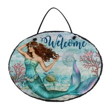 ELC Designs Mermaid Welcome Slate Hanging Sign Heavy 12.5" L  x 9.37" H x .25" D