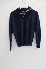 Men's RALPH LAUREN POLO GOLF Navy Pure Wool Zip Neck Jumper Size S/M - R26