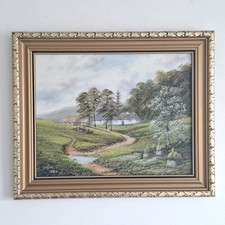 Original Oil Painting English Countryside Framed Keith Sutton 1980s Vintage