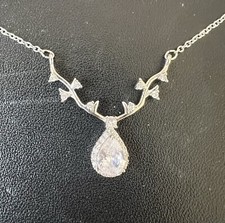 ?Deer Antler Necklace CZ Diamond Pendant Necklace, Silver Plated Jewellery Gift