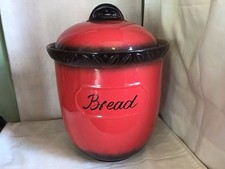 large Bread Bin Scheurich West Germany Storage Jar Ceramic Crock Box Kitchen Red
