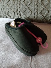 Womens Primark Slip On Slippers.Size 5/6.Black.Suede Look.Thick Foam Heel. New.