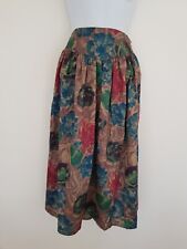 Floral Skirt Vintage Thai Silk Pockets Light Weight Size 10 12 Midi Pleated Boho