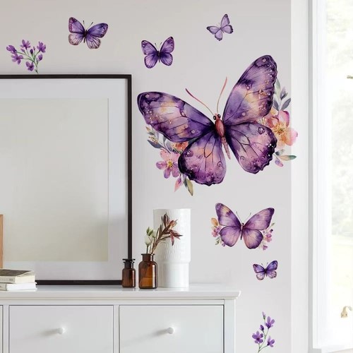 Purple butterfly flowers wall - purple,
