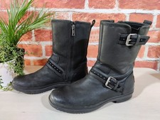 UGG JENISE BLACK BIKER BOOTS UK 5 EU 38 LEATHER STUDDED SHEARLING LINED WOMENS