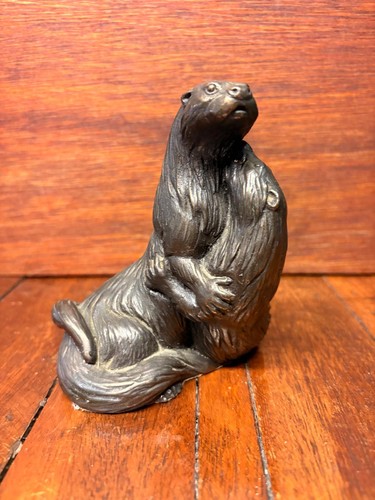 Bronze pair otters figurine - bronze, of