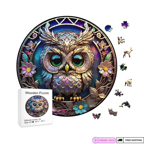 Large colourful wooden owl - colourful,