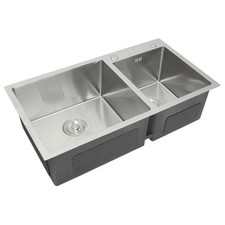 Stainless Steel Kitchen Sink Double Bowl Satin Finish Square