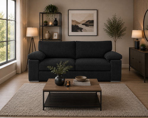 Black fabric seater sofa - fabric, 3