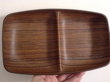 Vtg Retro Caleppio Robex Faux Teak Light Double Serving Dish Funky Camping Cool