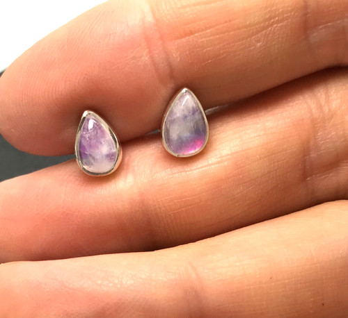 Pink rainbow moonstone - , stud