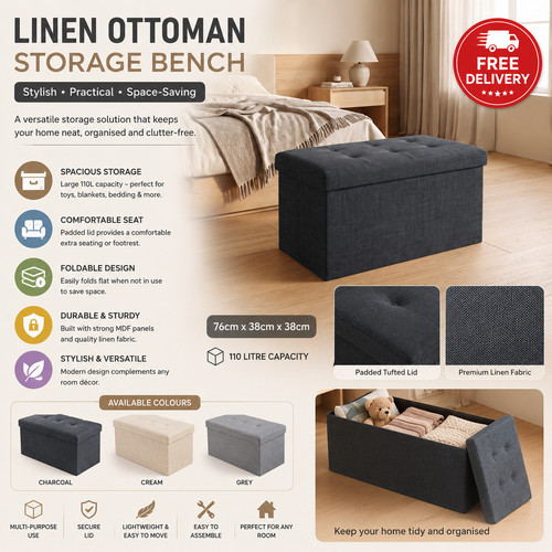 Linen ottoman storage - linen,