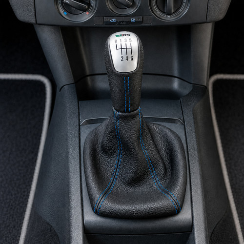 Black leather blue stitch - black,
