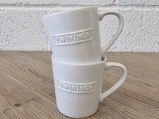 Embossed Twinings Tea White Ceramic Mugs X 2 VGC  