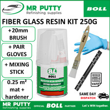 BOLL FIBRE GLASS Polyester Resin Hardener Mat Repair Kit Box Set 250G Brush