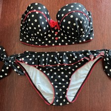 Ladies Red Black Daisy Floozie Frost French Bikini Top 34E Bottoms Size 14 