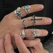 Vintage Gothic Skull Bone Rings Hip Hop Opened Skeleton Finger Ring Halloween