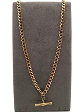 9ct Yellow Gold Thick Curb Chain T-Bar Charm Necklace Hallmarked 375 8.78g