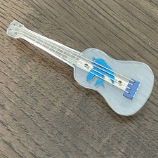 Vintage 1950s Carved Clear Lucite Guitar Brooch Pin w/ Blue Bird C Clasp 