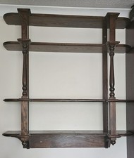 Antique-Style Wall Display Shelf –Dark Wood, Turned Supports, Three-Tier Shelves