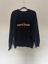 Vintage 100% Lambswool Ski Jumper Navy Blue Size M Italy 48 Bluestar Pioneer