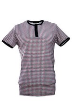 Men's 60's Indie Mod Gingham Check Grandad Collar Short Sleeve T Shirt