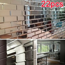 22X Clear Mirrored Bevelled Wall Tiles Mirror Brick Perfect for Home Decor 0.33㎡