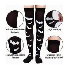 Children’s Over Knee Socks Black White Bats Print Long High One Size