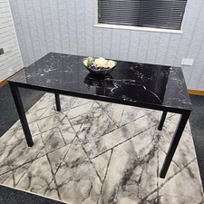 Black dining table set and 6 black chairs Marble Effect glass kitchen set of 6 