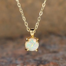 9ct Yellow Gold Gf White Round Fire Opal Pendant 45cm Necklace