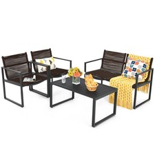 4 Piece Outdoor Sofa Set Resin Rattan Garden Furniture with Armrests