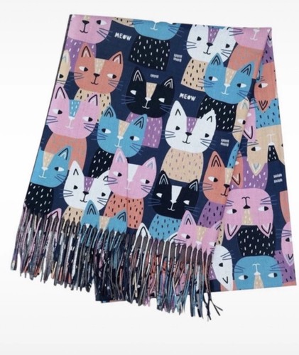 Cat scarf ladies navy - scarf, blue