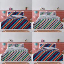 Oxford Stripe Reversible Bright Colourful Duvet Quilt Cover Set Bed Linen