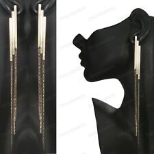 17cm long VINTAGE GOLD BAR slinky chain EARRINGS modern metal block geometric