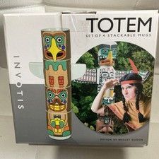 Totem Pole Stackable Stacking Set Of Four Mugs Native American Style NEW