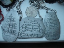 JJ VINTAGE SIGNED NECKLACES UNUSUAL GENUINE PEWTER 1976 TALL SHIPS NECKLACES