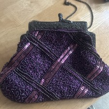 VINTAGE 1960s maroon Beaded Sequin House of Fraser evening Bag