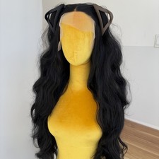 Heat Resistant Hair Natural Soft Off black Lace Frontal Wig Long Wavy