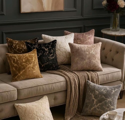 Gold metallic faux - fur, cushion