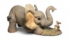 LARGE 20” Vintage Tuskers Baby Elephant With Mouse Friend