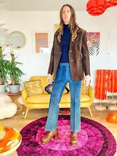 60s 70s Navy Blue Pleated Suede Flared Trousers Hippie Mod Psych