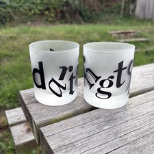Dartington Glass Set of 2 Spell Out frosted drinking glasses tumblers Rare