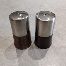 Mid century stainless steel & rosewood Danish style salt pepper pots shakers