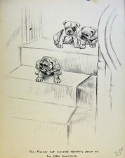 Original Old Antique Print Puppy Sketch Just Pups By K F Barker Fine Art