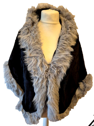 Black faux fur shawl - faux, grey