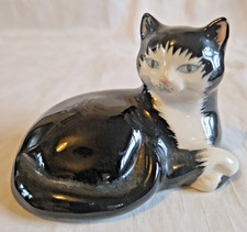 Hand Painted Black White Just Cats & Co Figurine Sat Laid Made GB Kitten Tuxedo