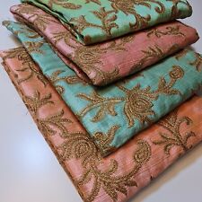 Raw Silk Fabric Floral Gold
