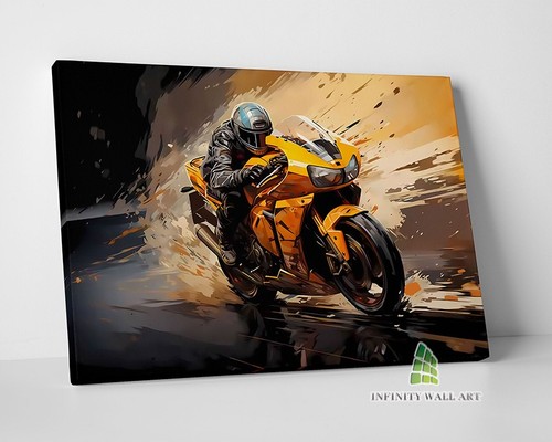 Yellow motorcycle canvas - canvas, art