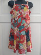 GIRLS SUMMER DRESS AGE 6-7 RED TROPICAL FLORAL HOLIDAY BEAUTIFUL VGC