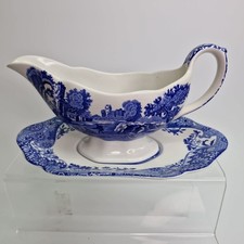Spode Blue Italian Blue & White Gravy Boat & Saucer